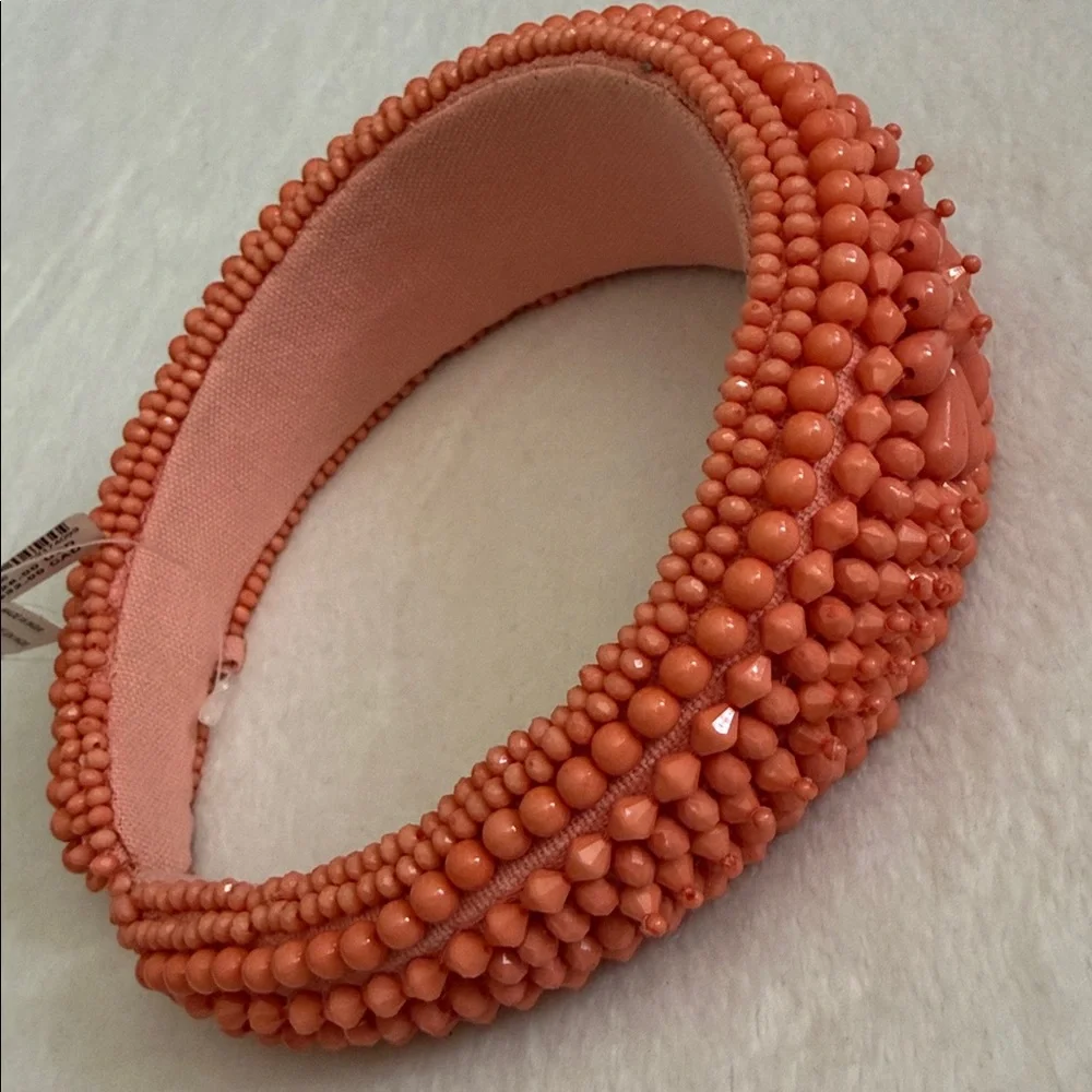 {NWT} Anthropologie | Beaded Puffy Headband Orange (Coral) - Picture 4 of 12